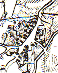 Dorfanlage von Groß Wokern nach der Generalkarte des Grafen Schmettau um 1780
